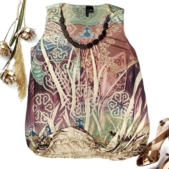 New Gold Multicolored Boho Beaded Blouse XL - Picture 13 of 16